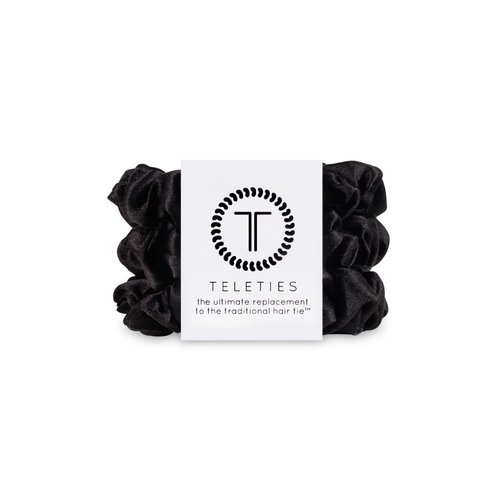 TELETIES - Small Scrunchie - 100% Natural Silk Hair Scrunchie - Soft & Gentle on Hair - Prevents Breakage & Damage - Safe for Sleep - Ideal for Thin-Medium Hair - For All Hair Textures - Jet Black