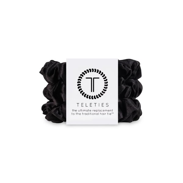 TELETIES - Small Scrunchie - 100% Natural Silk Hair Scrunchie - Soft & Gentle on Hair - Prevents Breakage & Damage - Safe for Sleep - Ideal for Thin-Medium Hair - For All Hair Textures - Jet Black