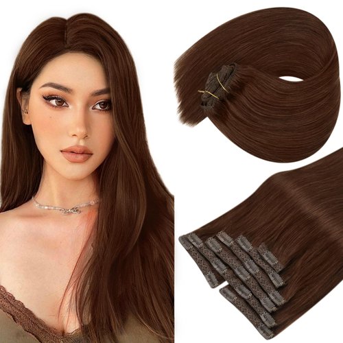 Sunny 24inch Clip in Human Hair Extensions Auburn Red Long Hair Extensions Real Human Hair Clip ins Dark Auburn Brown Clip in Hair Extensions Human Hair Colorful 33 Auburn Hair Extensions 7Pcs 120G