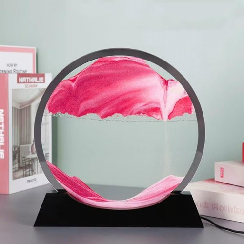 OLHKYN DIY Moving Sand Art Picture in Motion Kit,Round Glass 3D Deep Sea Landscape, Dynamic Sand Art Sandscapes, Relaxing Decor Craft Kit for Kids Adults(Pink,7inch)