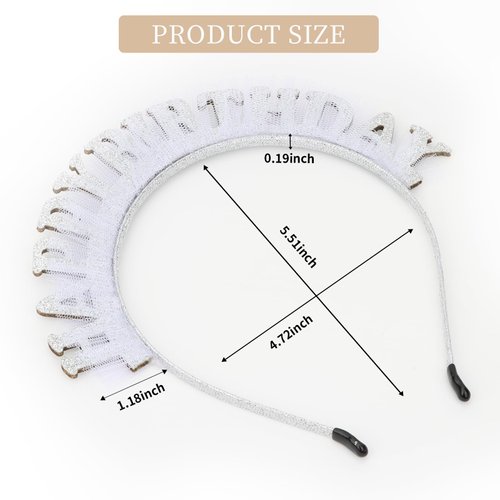 Amariver Silver Birthday Decoration for Women Girls Glitter Letter Headband Lace Headband Birthday Hair Band for Party Happy Birthday Accessories