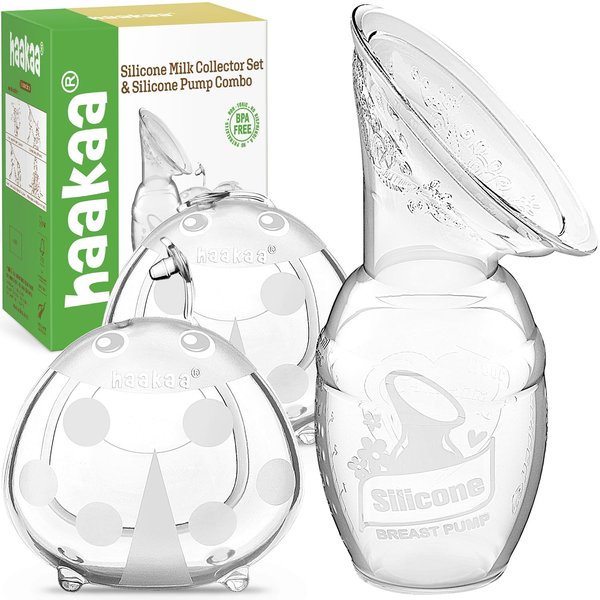 haakaa Manual Breast Pump Collector 4oz/100ml and Ladybug Milk Collector 2.5oz/75ml Combo for Breastfeeding, Made of Food Grade Silicone