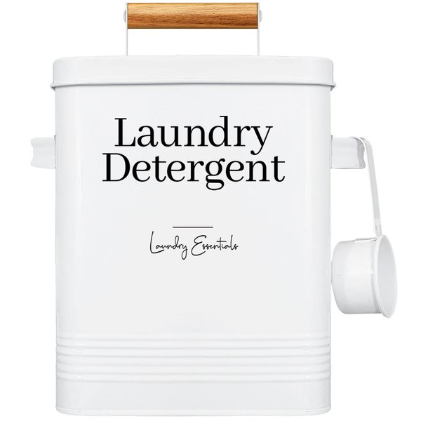 Simplation Laundry Detergent Container, Modern Farmhouse Storage Box for Laundry Room Decor and Accessories (White, 11 x 7 x 6 inches, 144 oz)