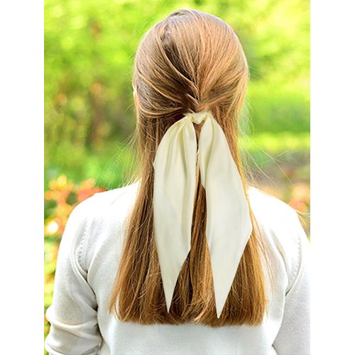 LFOUVRE 3PCS Hair Scarf Scruncheis for Women Knotted Bow Hair Ties Elastic Bands Satin Hair Ribbon Scrunchy Red Ponytail Holder for Women and Girls (Camel Apricot Ivory)