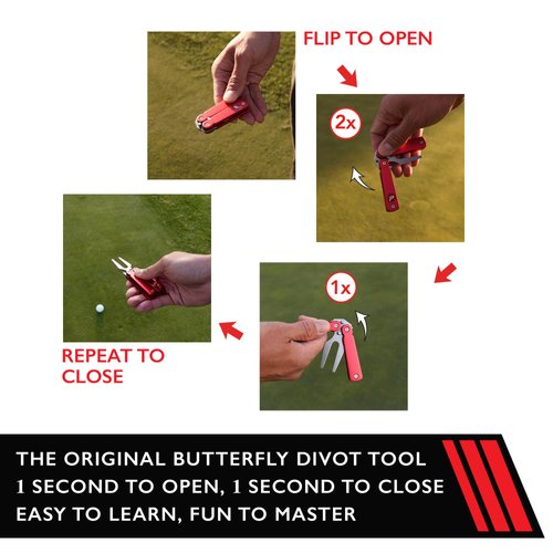 Pure2Improve The Original Butterfly Golf Divot Tool, Flip to Open, Flip to Close (Black)