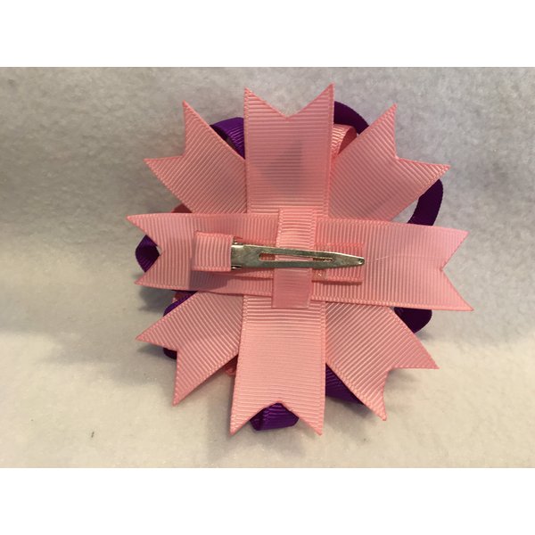 Grosgrain Ribbon Hair Bow, Stacked Hair Bow, Flower Hair Bow, Pink and Purple Hair Bow, Kanzashi