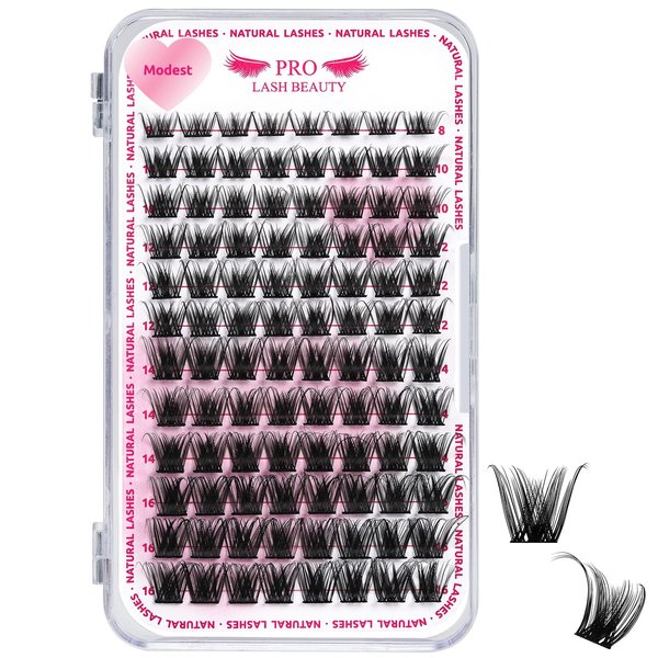 Lash Clusters, 96 Pcs Individual Lashes Natural Look Cluster Lashes DIY Lash Extension 8-16mm Eyelash Clusters Wispy Natural Lashes Super Thin Band Reusable(Modest,D-8-16mix)
