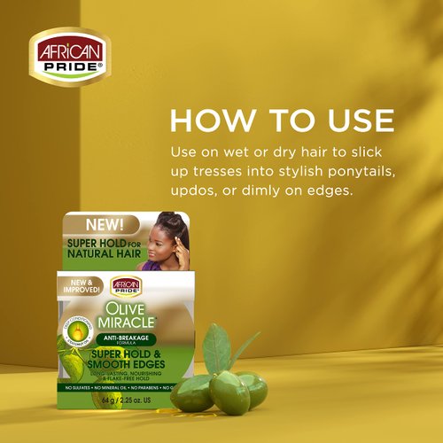 African Pride Olive Miracle, Silky Smooth Edges (3 Pack), Contains Olive and Coconut oil to reduce breakage and seal in moisture, 2.25oz