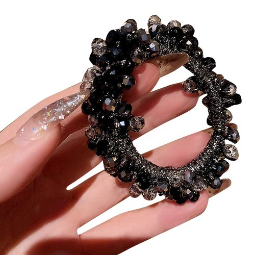 Elegant Bling Boho Crystal Beads Hair Ties Hair Ropes Hair Scrunchies Elastics Ponytail Holders Hair Wrist Ties Bands Scrunchies Hair Accessory for Show Gym Dance Party for Girl Women