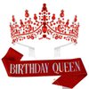 Tihebax Birthday Queen Sash & Rhinestone Tiara Red Sliver Crown Birthday Sash and Tiara for Women Girls Princess Tiara Crown Birthday Accessories Headband and Sash for Girls