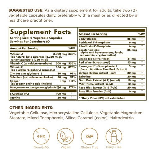 Solgar Advanced Antioxidant Formula - 120 Vegetable Capsules - Non-GMO, Vegan, Gluten Free - 60 Servings