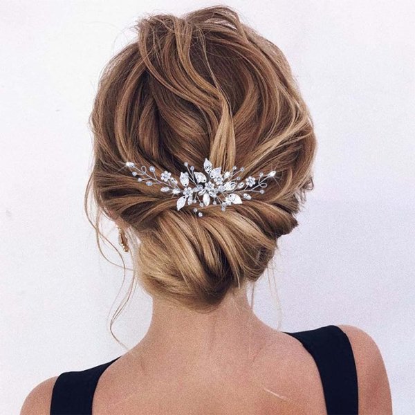 YBSHIN Bride Wedding Hair Comb Silver Rhinestone Hair Pieces Pearl Headpieces Leaf Bridal Hair Accessories for Women and Girls