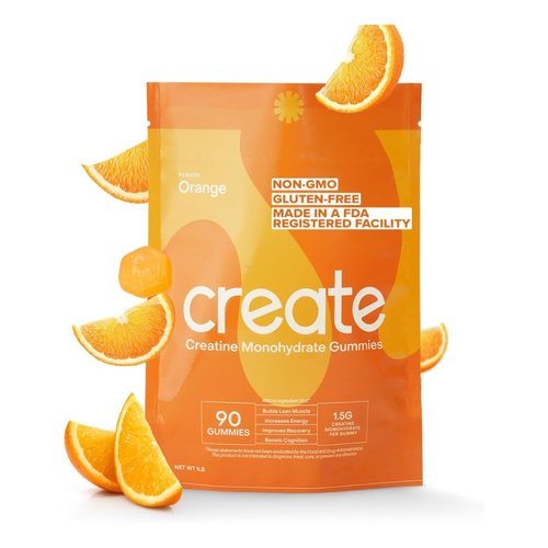 Create Creatine Monohydrate Gummies for Men & Women, Boost Focus, Strength, and Endurance, Anti-Melting Formula, Vegan, Gluten-Free, Non-GMO, 1.5g of Creatine per Gummy (Orange, 90 ct)