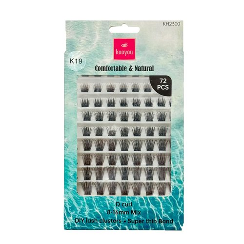 Kooyou Super Thin Band Lash Clusters,72 Pcs D Curl Lash Clusters, Extra Long，Cluster Eyelash Extensions, Individual Lashes Extensions Clusters, Volume Cluster Lashes, Diy Lash Extensions, #K19 8-16mm