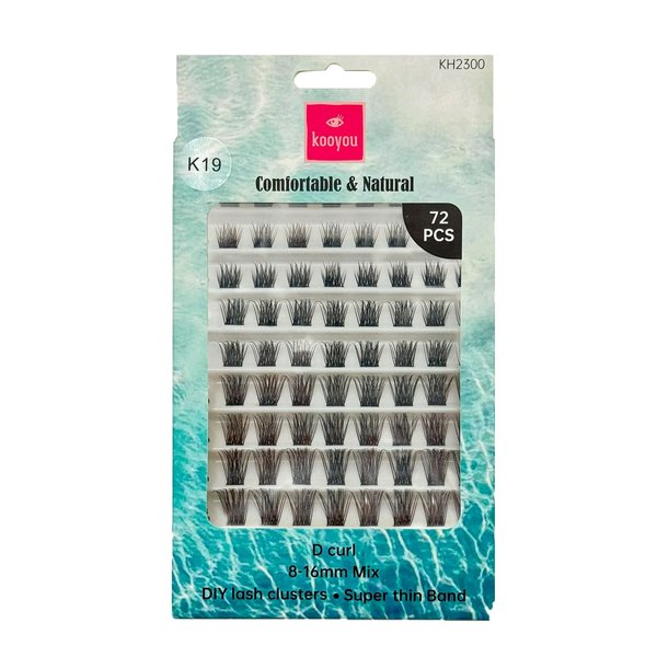 Kooyou Super Thin Band Lash Clusters,72 Pcs D Curl Lash Clusters, Extra Long，Cluster Eyelash Extensions, Individual Lashes Extensions Clusters, Volume Cluster Lashes, Diy Lash Extensions, #K19 8-16mm