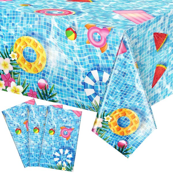 3 Pcs Summer Beach Tablecloths Pool Party Table Covers Rectangle Plastic Hawaiian Tablecloth Beach Supplies Beach Theme Party Decorations for Baby Water Swimming Themed Birthday Favors, 54 x 108 Inch