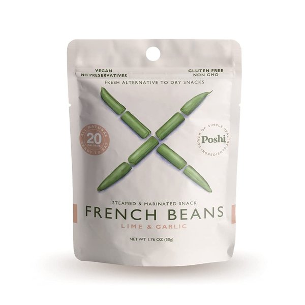 POSHI Marinated French Green Bean Snack Pack | Lemon + Garlic | Keto, Vegan, Paleo, Non GMO, Low Carb + Calorie, Gluten Free, Fully Cooked Vegetables, Gourmet, Healthy, All Natural (10 Pack, 1.76 oz)