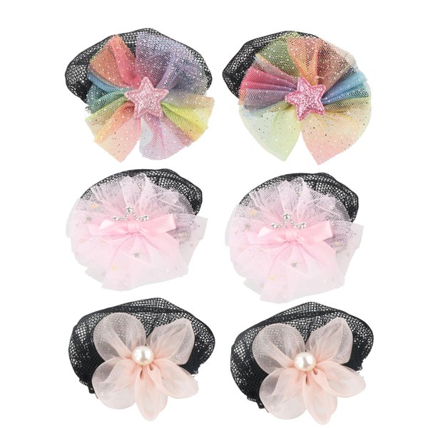 Leadigol 3 Pair Hair Bun Cover,Colored Hair Nets Hair Snood Hair Bun Cover with Flower Hair Net Holder Women's Hair Bun Cover Snood Ballet Dance Hair Net Accessories