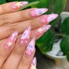 24 Pcs Pink Press on Nails Almond Medium Kawaii Cute Fake Nails Press ons Fashion Nail Tips Full Cover False Nails with Designs Stick on Nails Glue on Nails Acrylic Nail Kit Art for Women Manicure