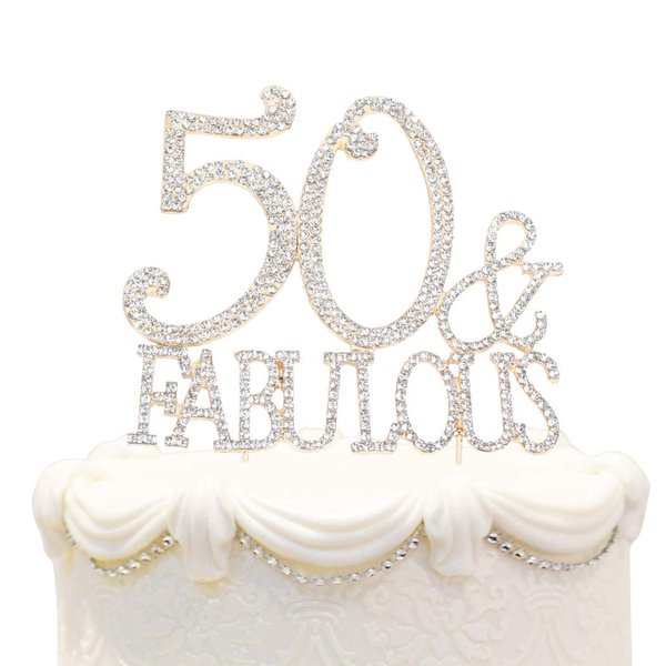 Hatcher lee Bling Crystal Fabulous and 50 Birthday Cake Topper - Best Keepsake | 50th Party Decorations Gold
