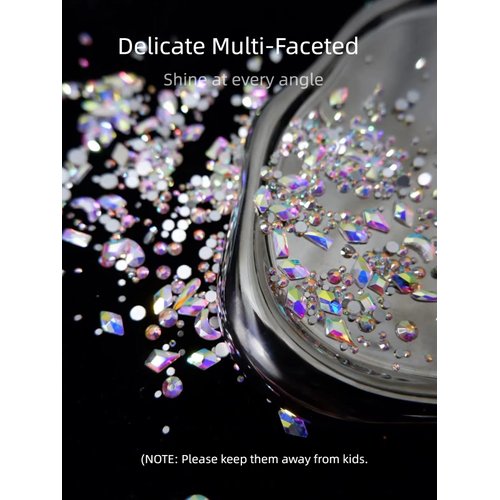 AMLAVIFISH Light Pink Nail Rhinestones, 5380Pcs Flatback Glass Charms Gems Stones, 24 Grids 19 Types of Shaped Nail Art Rhinestones Kit with Picking Pen and Tweezers, 6 Sizes for Decoration Face