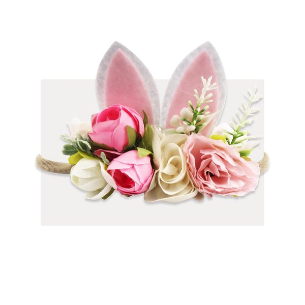 hhdatc Bunny Rabbit Ear Headband Girls Flower Crown,Easter Spring Costum Headwear Bows