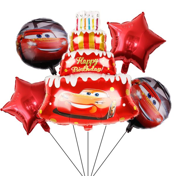 ALY 5PCS Race Car Cake Foil Balloons for Kids Birthday Baby Shower Cars Lightning McQueen Theme Party Decorations