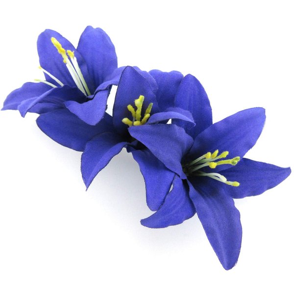 Triple 3.5 Inch Purple Lily Silk Flower Hair Clip with Teeth