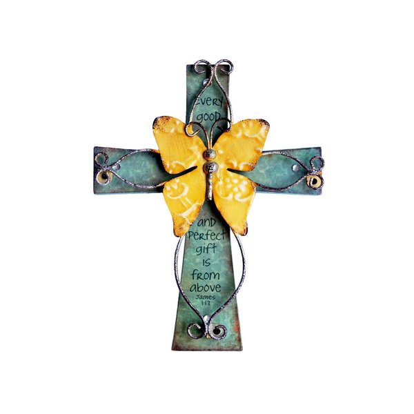 MelinSam Unique Wooden Crucifix with Antiqued Metal Decorative Butterfly and Inspirational Prayer Inscribed On Cross