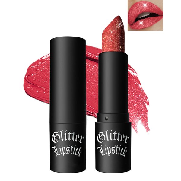 LYSdefeu Diamond Glitter Matte Lipstick, Red Shiny Lip Gloss, Sparkling High Pigment Longlasting Waterproof Smudgeproof Non-Stick Cup Lipstick, Shimmer Lip Blam for Women Girl Lip Makeup-03