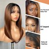 SOKU Ombre Brown Lace Front Wigs With Baby Hair Synthetic Straight Bob Wigs 16 Inch Medium Length Straight Heat Resistant Wigs For Daily Party Use