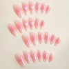 Pink Love Heart Bow Press on Nails Long Almond Fake Nails Mirror Glitter Rhinestones Acrylic Glue on Nails Reusable Stick on Nails for Women DIY Charm Manicure