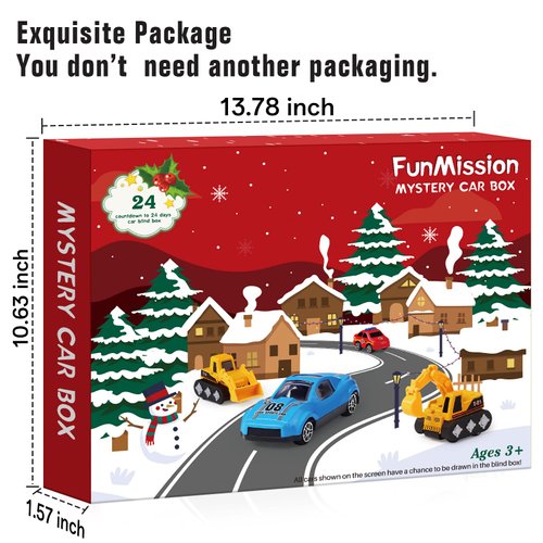 FunMission 2024 Advent Calendar, Alloy Vehicles for Kids, Kids Toy Cars Countdown Advent Calendar Car, 24 Days Christmas Countdown Cars Set-Xmas Christmas Party Gift for 3+ Years Old Boys and Girls