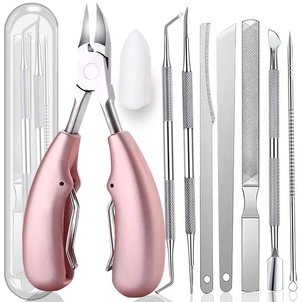 10PCS Toenail Clippers Tool, ingrown Nail Tool, Professional Thick & Ingrown Toe Nail Clippers for Men & Seniors(pink)