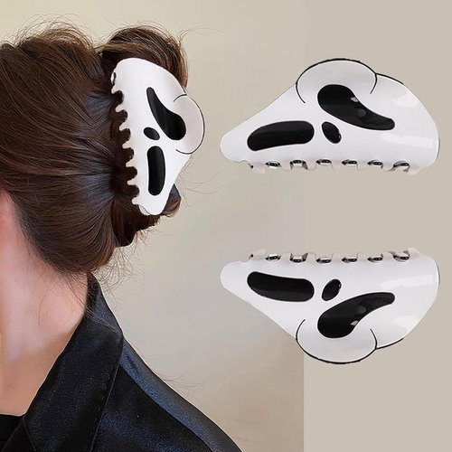 2 Pcs Halloween Hair Claw Clip, Spooky Ghost Face Hair Clip Creative Skull Hairpin Funny Ponytail Clip Scream Grimaces Scary Styling Shark Clip Hair Accessories Halloween Styling