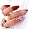 Heart Press on Nails Medium, Red Fake Nail Almond French Tip Gold Line Nail Deisgn Full Cover False Nail Sticker on Nail with Glue,24pcs Acrylic Nail