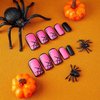 Halloween Press on Nails Medium Square Matte Fake Nails Pink False Nails With Black Spider Web Designs Full Cover Stick on Nails Acrylic Coffin Artificial Nails Glue on Nails for Women Girls 24Pcs