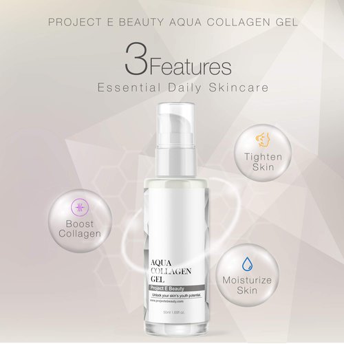 Project E Beauty Aqua Collagen Gel 24-Hour Hydration | Anti-Aging Brightening Treatment | Hydrating & Moisturizing Facial Skincare | Anti-Wrinkle Body Lotion | For Dry or Rough Skin | 50ml