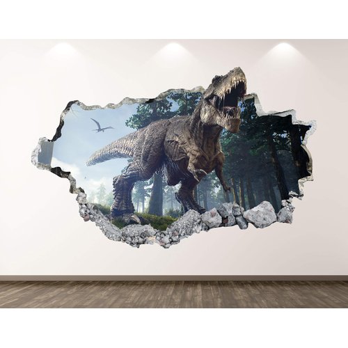 Dinosaur Wall Decal Art Decor 3D Smashed Wild T-Rex Sticker Poster Kids Room Mural Custom Gift BL176 (42"W x 24"H)