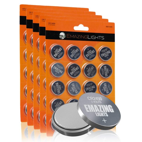 EmazingLights CR2450 Batteries 3 Volt Lithium Coin Cell 3V Button Battery (100 Pack)
