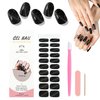 WOKOTO Semi Cured Gel Nail Strips, 20 Pcs Black Cat Eye Semi Cured Gel Nail Stickers Full Nail Wraps For Women With Nail File & Wood Stick, UV Light Required, Salon Quality, Easy to Apply&Remove