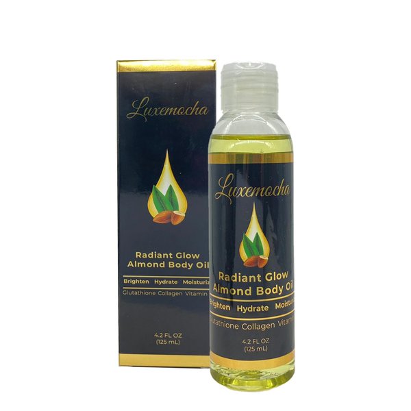 LuxeMocha Skin Brightening Body Oil - with Collagen, Glutathione, Almond Oil & Vitamin E |Evens Out Skin Tone, Reduces Fine Lines, Wrinkles and Dark Spots 125ml/4.2 fl Oz Bottle