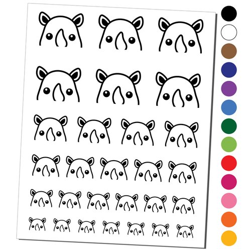 Peeking Rhino Temporary Tattoo Water Resistant Fake Body Art Set Collection - Light Blue (One Sheet)