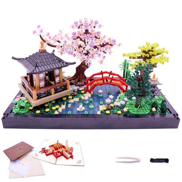 Alizdd Micro Building Blocks Sets，Chinese Zen Garden Architecture and Cherry Blossom Bonsai Tree Building Toys for Adults，Japanese Sakura House Model，Creative Mini Bricks Gift for Kids 14+，2280 PCS