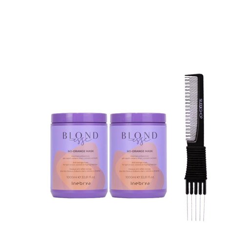 Inebrya Blondesse No-Orange Mask (33.8 oz) with Teasing Comb Pack of 2
