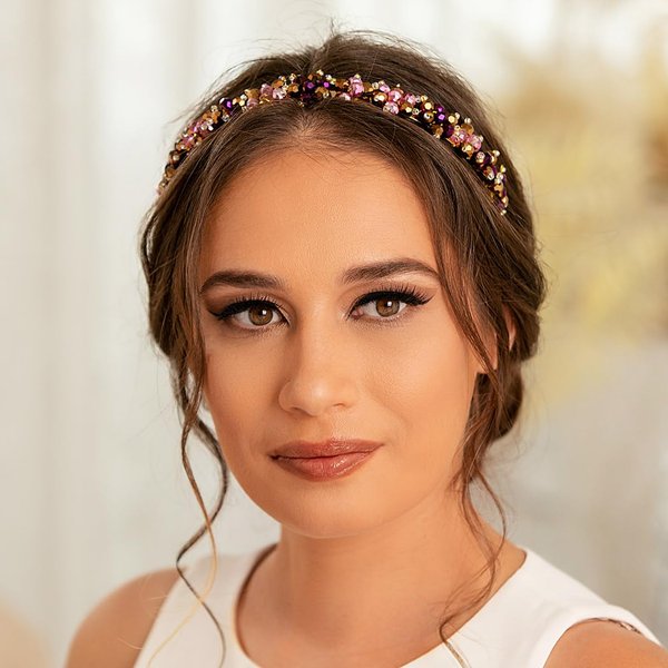 Formery Crystal Flower Headband Gold Colorful Crystals Beads Hairbands Party Prom Wedding Handmade Beaded Florals Headpiece for Women and Girls