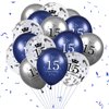 15th Blue Birthday Balloon Decorations, 15PCS Navy Blue Silver 15th Happy Birthday Balloons for Boy Girl 15 Anniversary Birthday Party Latex Inflatable Clear Confetti Balloons Indoor Outdoor Supplies