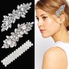 BOYIVI 3PCS Rhinestone Hair Clips Flower Hair Barrettes Crystal Pearl French Hairpins Hair Clip Wedding Accessories for Women Girls Bridal Hair Accessories (Silver)
