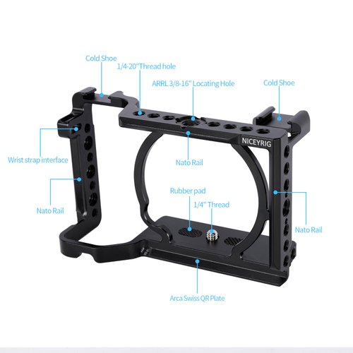 NICEYRIG Cage for Sony Alpha A6700 Mirrorless Camera, with QD Hole, NATO Rails and Cold Shoe Mounts - 567