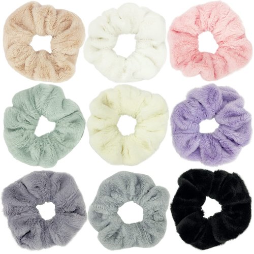 BETITETO Furry Hair Scrunchies Fluffy Bobbles Hair Elastic Ponytail Holder Soft for Women Girls, Pack of 9 (Multicolored Fluffy)